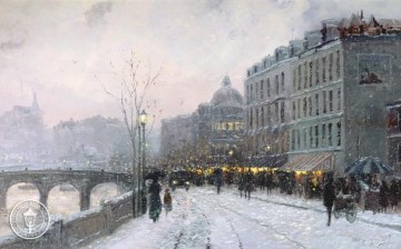 seine bennecourt winter Painting - Evening on the Seine Thomas Kinkade scenery
